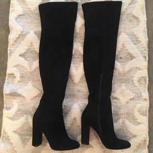 ALDO Real Suede Heeled Over the Knee Boots Black
